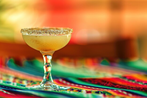 Margarita gelada em um tecido serape mexicano vibrante com cores festivas