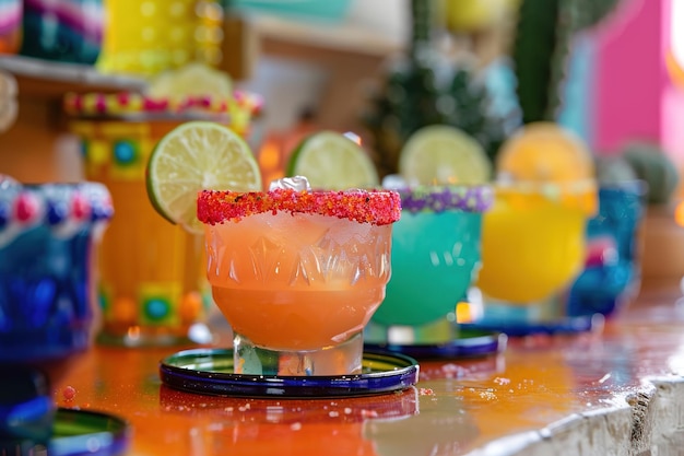 Una margarita vibrante con un borde colorido está lista para una celebración del Cinco de Mayo