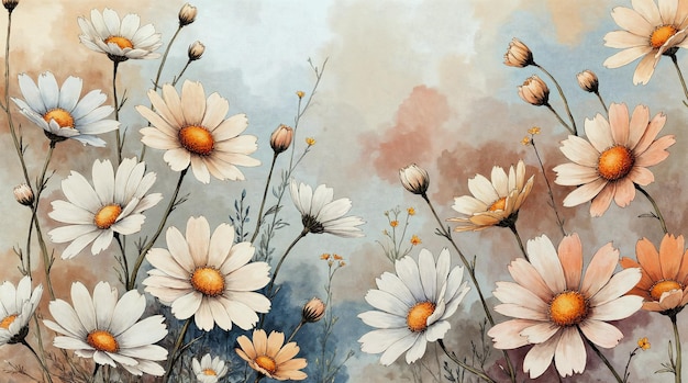 Las margaritas de acuarela en flor