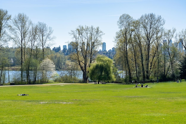 Margem do lago Deer Lake Park Bela paisagem de Burnaby British Columbia Canadá