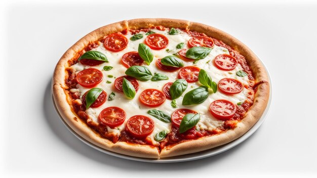 Margherita-Pizza auf einem isolierten weißen Hintergrund