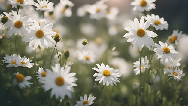 Foto margueritas blancas en un prado verde campo de manzanilla con flores blancas