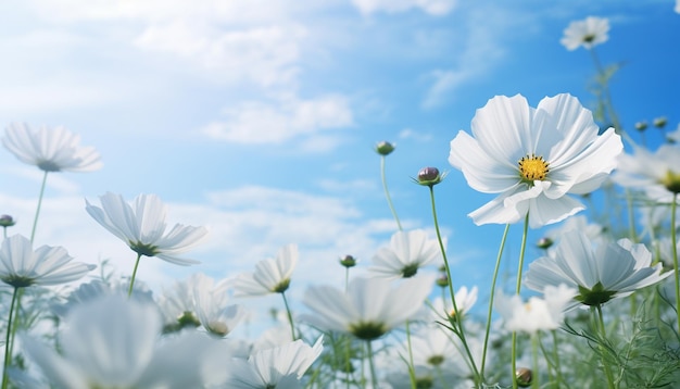 Margueritas blancas en un prado verde en un día soleado