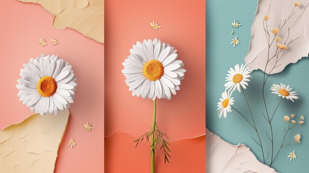 Margueritas cortadas en papel Diseños modernos de carteles con un tema de festival Collaje minimalista moderno