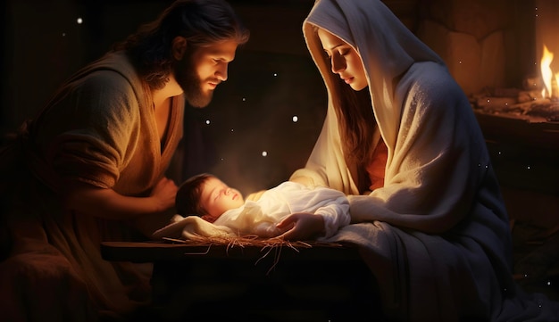 Maria José e o menino Jesus Filho de Deus História de Natal Noite de Natal símbolo do Cristianismo