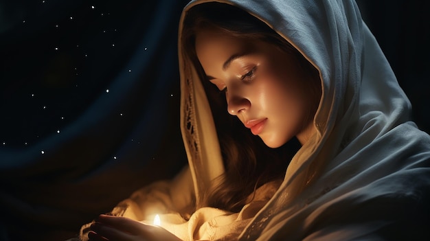 Foto maria segurando o recém-nascido jesus