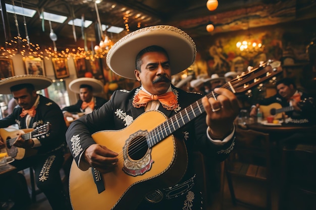 Mariachi-Band tritt in einem Restaurant auf