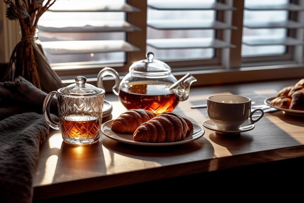 Maridaje de té con deliciosos pasteles Toma de ángulo medio IA generativa