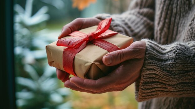 Foto un marido amoroso dando un regalo a su esposa