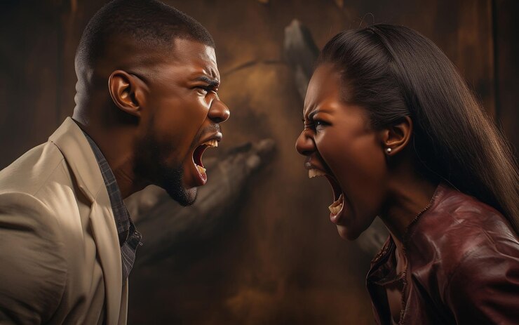 marido y mujer luchan contra los furiosos africanos