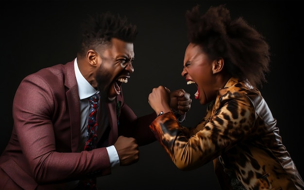 marido y mujer peleando con los puños apretados africanos