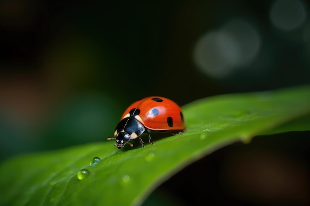 Marienkäfer auf einem Blatt im Feld