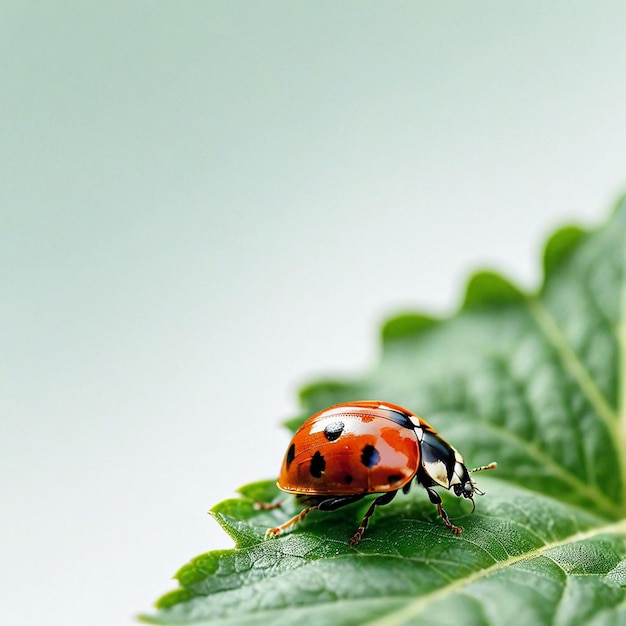 Marienkäfer auf einem grünen Blatt, makro, Nahaufnahme, wunderschöner Naturhintergrund