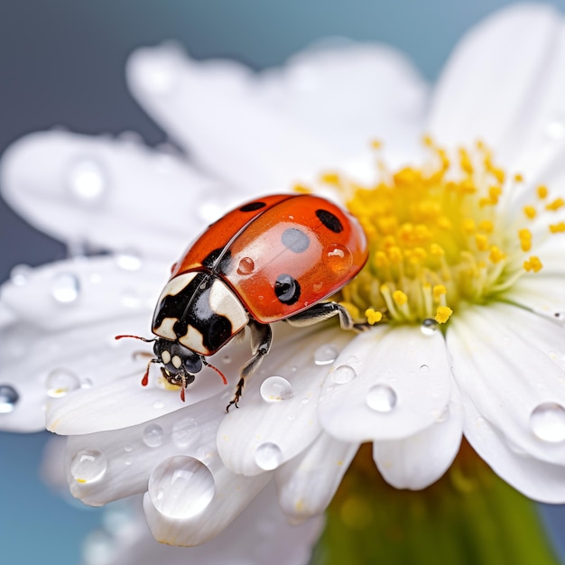 Marienkäfer auf Walderdbeerblüten-Makro-generativer KI