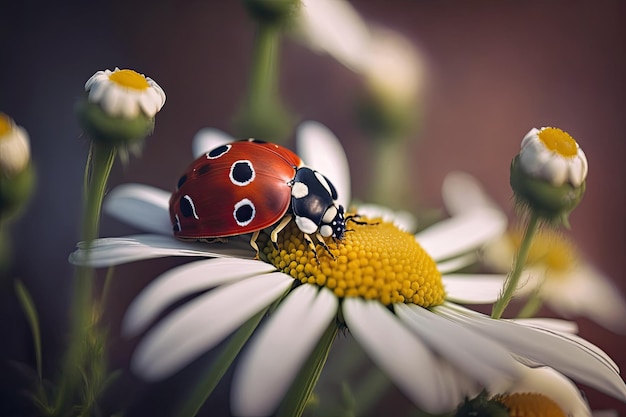 Marienkäfer mit Daisy Flower Illustration AI Generative