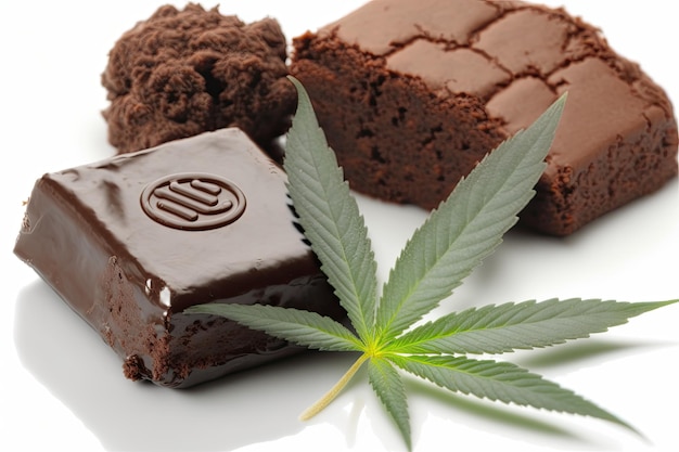 Marihuana Cannabis Medicinal Edibles Cookies Coconut Brownies mit Tag und Blatt