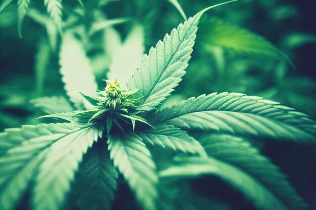 Marihuana hinterlässt Cannabis auf einem dunklen Hintergrund schöner Hintergrund Indoor-Anbau