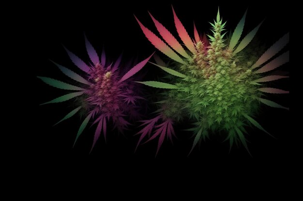 Marihuana hinterlässt Cannabis auf schwarzem, dunklem Hintergrund beim Indoor-Anbau