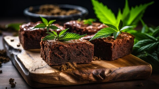 Foto marihuana-infundierte brownies auf einem rustikalen tisch ki-generiert