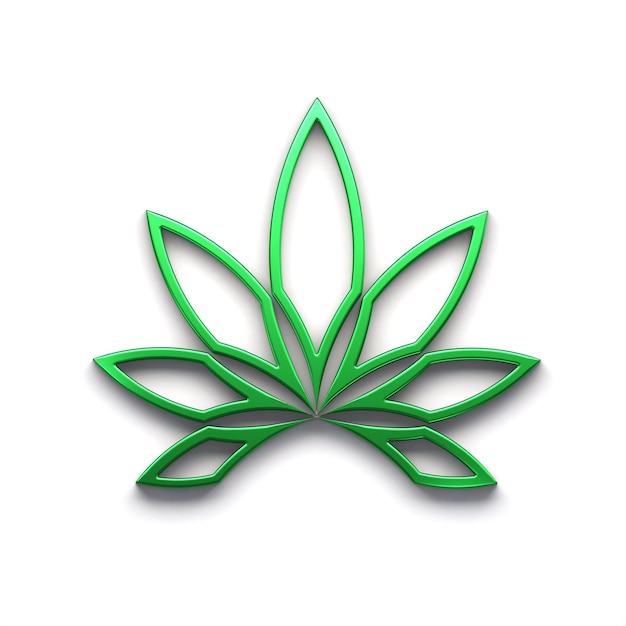 Foto marihuana lineal blume oder cannabisblatt unkraut grüner farbstil logo-symbol isoliert auf weißem hintergrund 3d-render-illustration