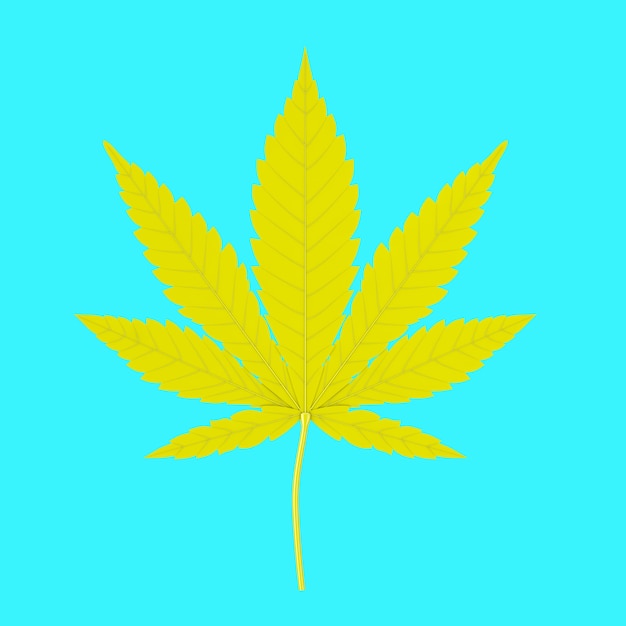 Marihuana medicinal amarilla o hoja de cáñamo de cannabis en estilo duotono sobre un fondo azul. Representación 3D