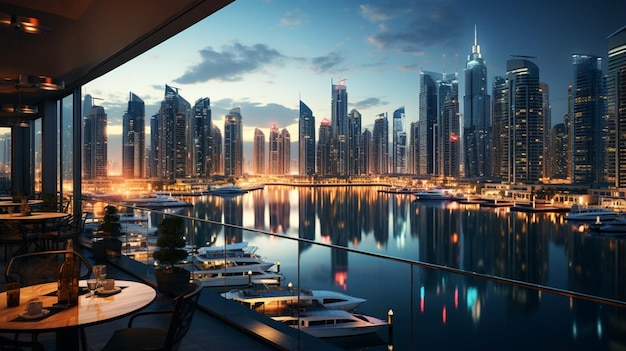 Marina de Dubai en el interior de la vista completa