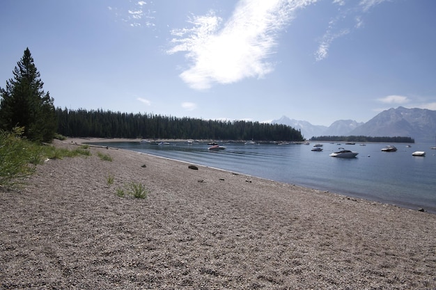 Marina e praia no parque nacional de Yellowstone em Wyoming EUA