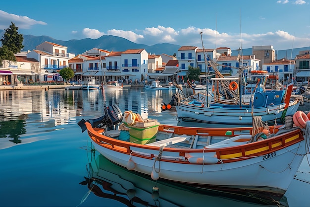 Foto marina vibrante llena de barcos de pesca