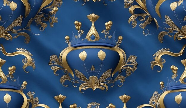 Marine-blaues nahtloses Muster im Retro-Stil mit einer goldenen Krone Kann für hochwertige königliche Partys verwendet werden