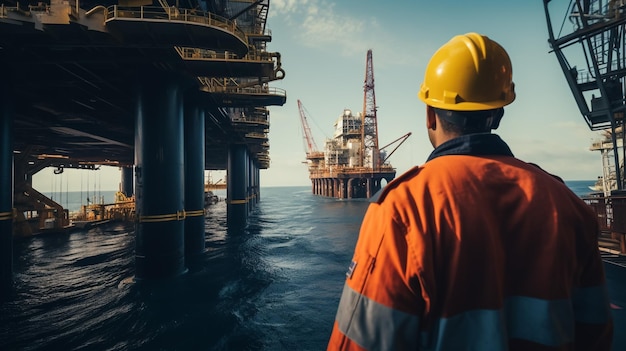 Marine Deck Officer oder Chief Mate auf dem Deck eines Offshore-Schiffes oder Schiffes, der persönliche Schutzausrüstung trägt