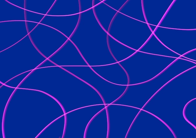 Marineblaue Hintergrundfarbe der abstrakten Kunst mit gewellten Neonpurpurlinien Azurblauer Hintergrund mit Kurvenflüssigkeitsband Rosa Wellenmuster Modernes Grafikdesign mit futuristischem Element