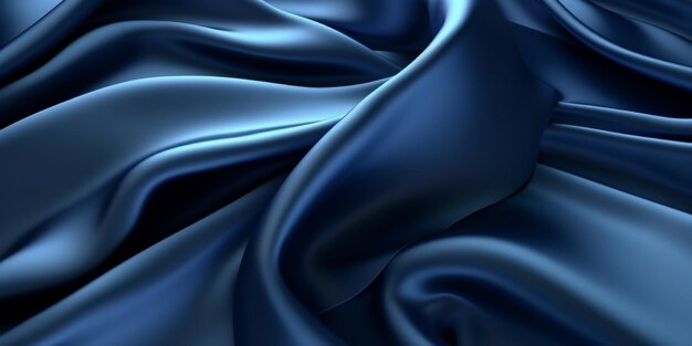 Marineblauer Seidensatin-Hintergrund, elegante Wellenfalte durch generative KI-Tools