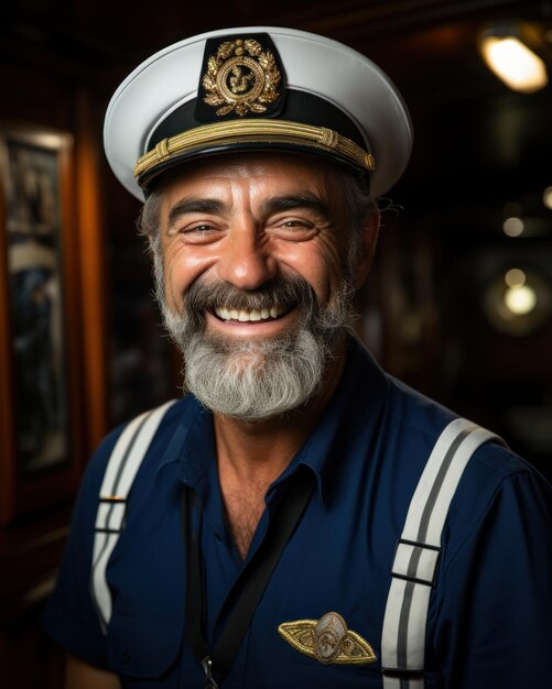 Un marinero con una camisa y una gorra náutica.