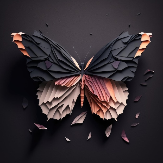 mariposa 3d papel en capas arte ilustración pared cuadrada