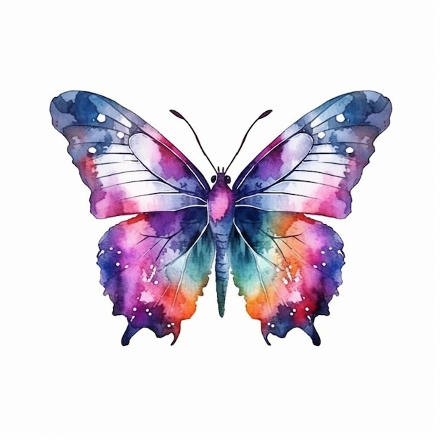 Una mariposa acuarela con un arco iris en las alas.