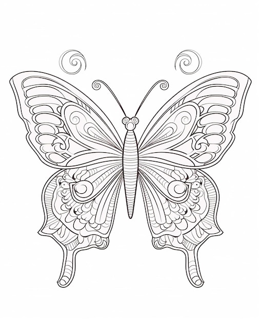 Mariposa aislada sobre fondo blanco Coloración para adultos y niños Dibujo en blanco y negro