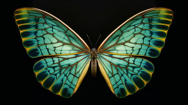 Foto una mariposa con un ala azul y marcas amarillas