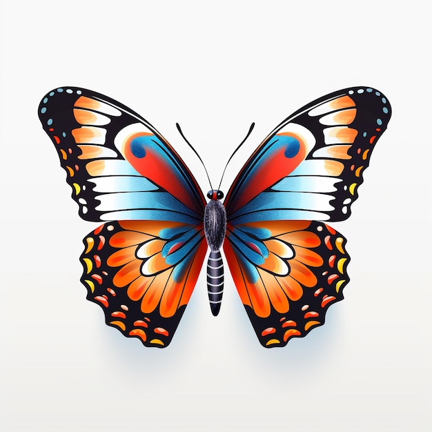 una mariposa con alas azules y naranjas en la parte delantera