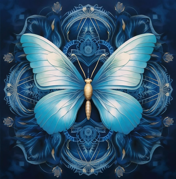 Mariposa con alas azules sobre un fondo azul con un ai generativo de diseño circular