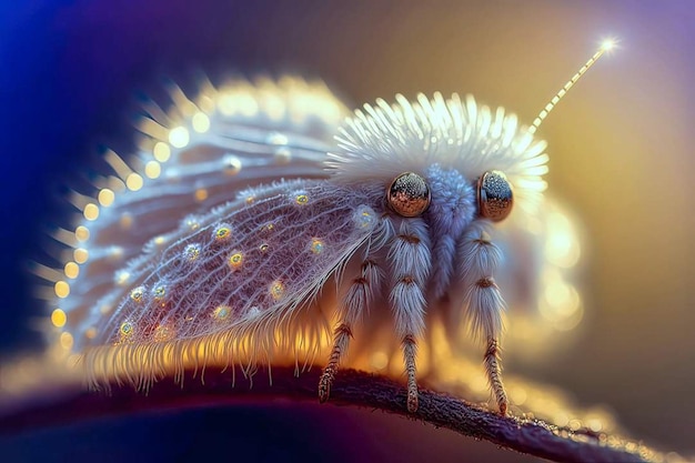 Una mariposa con alas blancas y ojos amarillos.