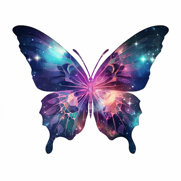 Mariposa con alas coloridas y estrellas en el fondo generativo ai