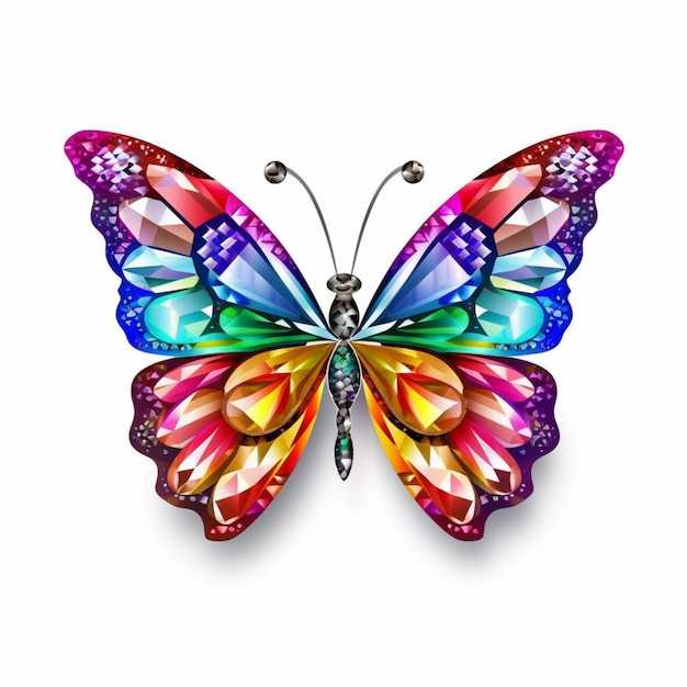 mariposa con alas coloridas en fondo blanco generativo ai