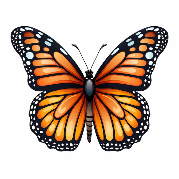 Foto mariposa con alas naranjas y cuerpo negro y puntos azules en las alas generativo ai
