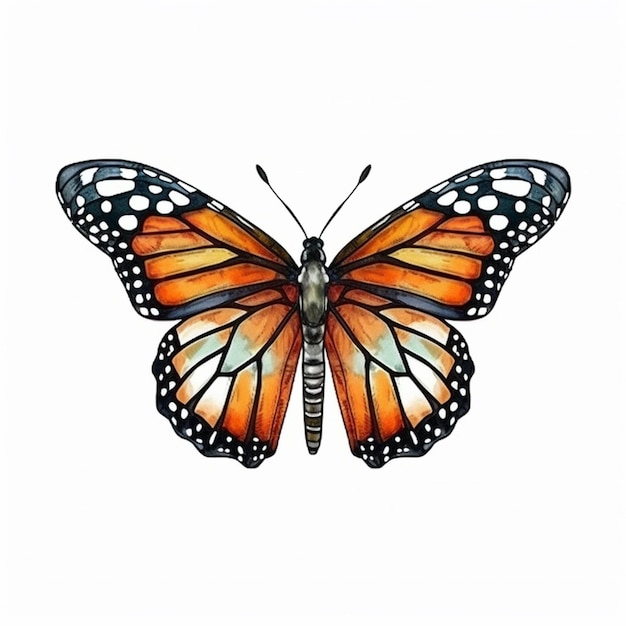 Una mariposa con alas naranjas y marcas blancas y negras.
