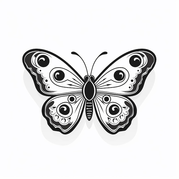mariposa con alas negras y blancas sobre un fondo blanco generativo ai