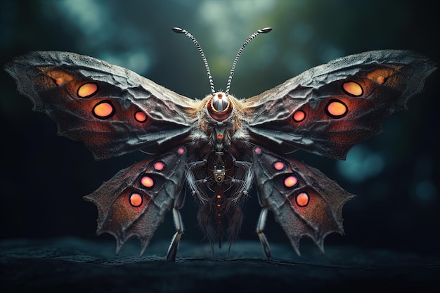 Mariposa alienígena del espacio exterior mirando a la cámara Imagen macro de lindo insecto alienígena IA generativa