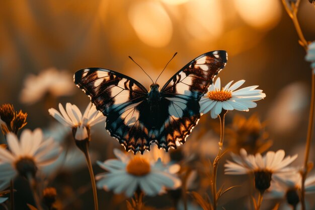 Foto la mariposa almirante blanca en las flores