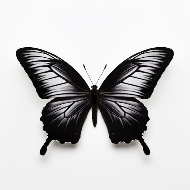 Mariposa arafada en una superficie blanca con una ala negra generativa ai