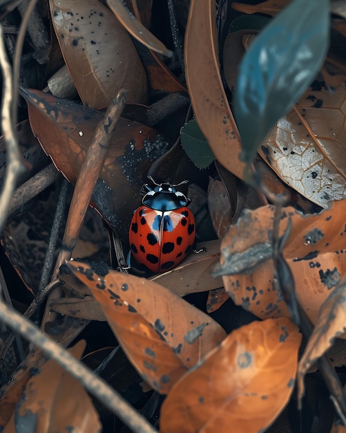 La mariposa azul roja anidada en el bosque