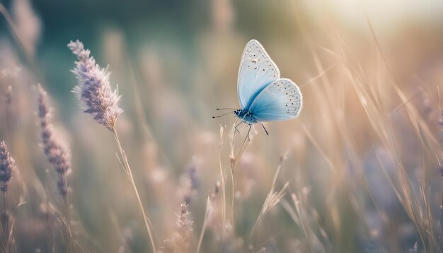 Foto una mariposa azul está volando sobre una flor